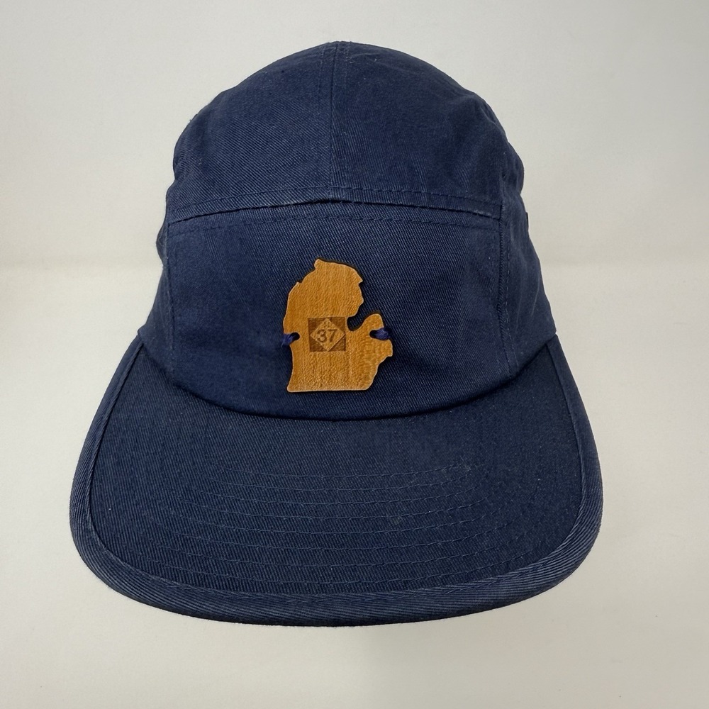 Men's Navy Five-Panel Cotton Hat with Wooden Michigan Pin